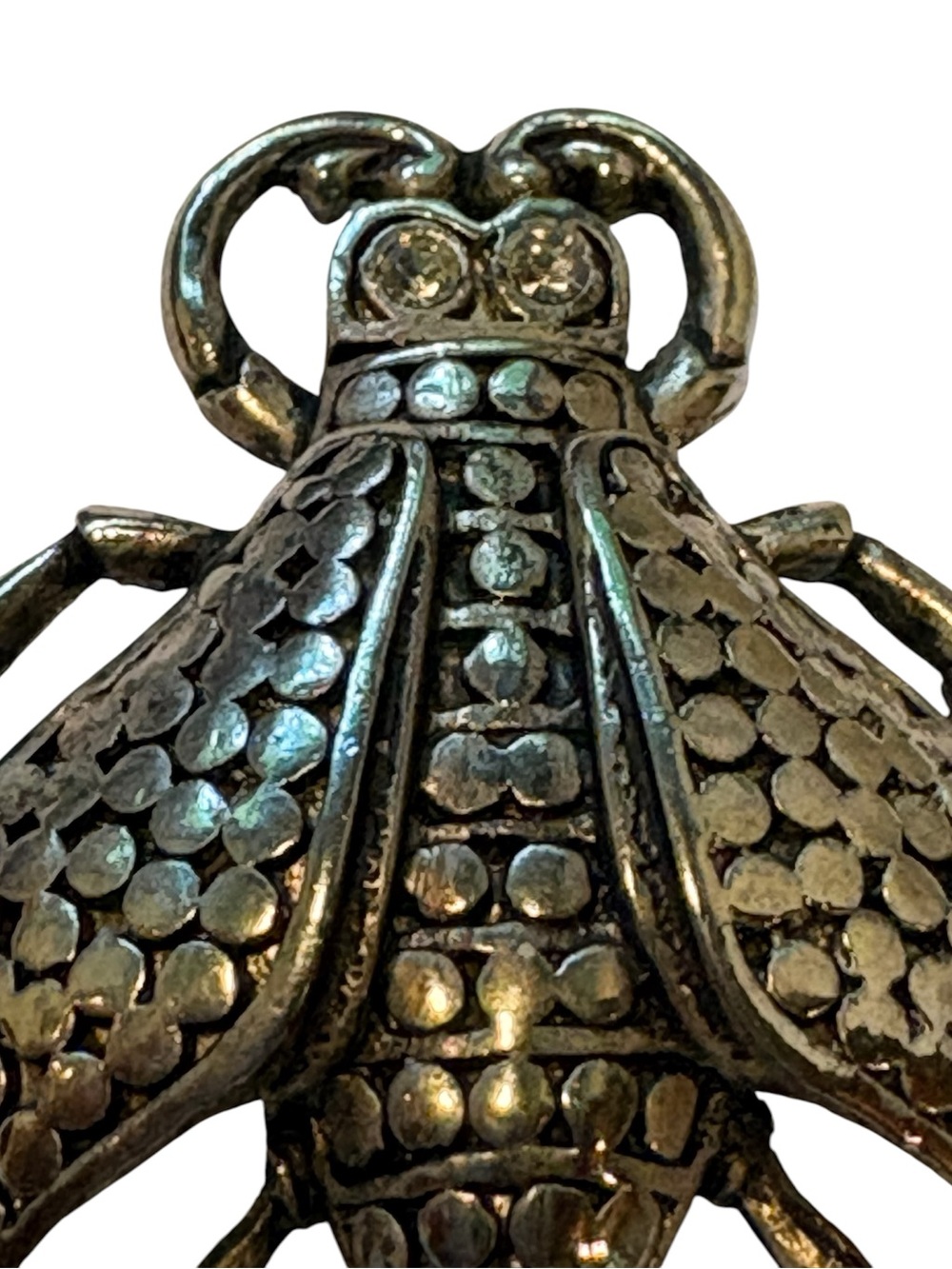 Beetle brooch - silver tone with crystal eyes - Picture 2 of 5
